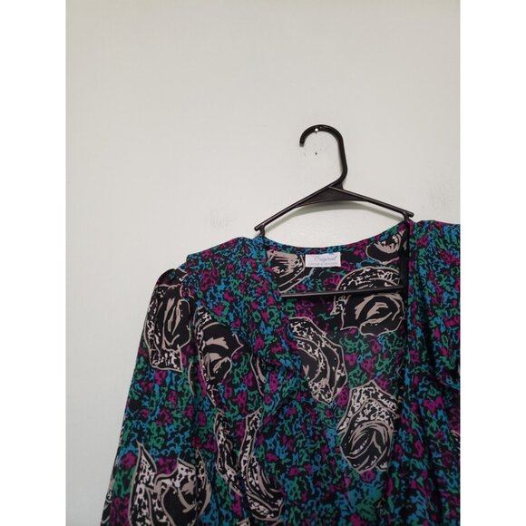 VTG Lorac Original Lady Carol Womens Midi Dress Floral Semi Sheer Ruffle V Neck - Picture 4 of 5